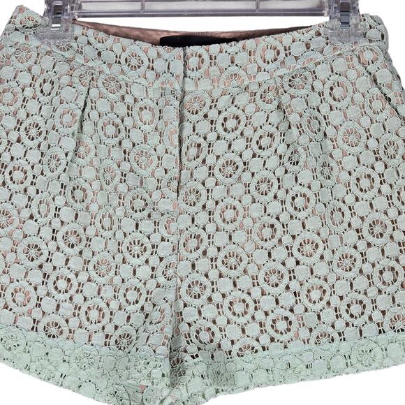 Victoria Beckham Shorts Womens 2 Mint Green Lace Crochet Lined High Waist - Picture 3 of 10